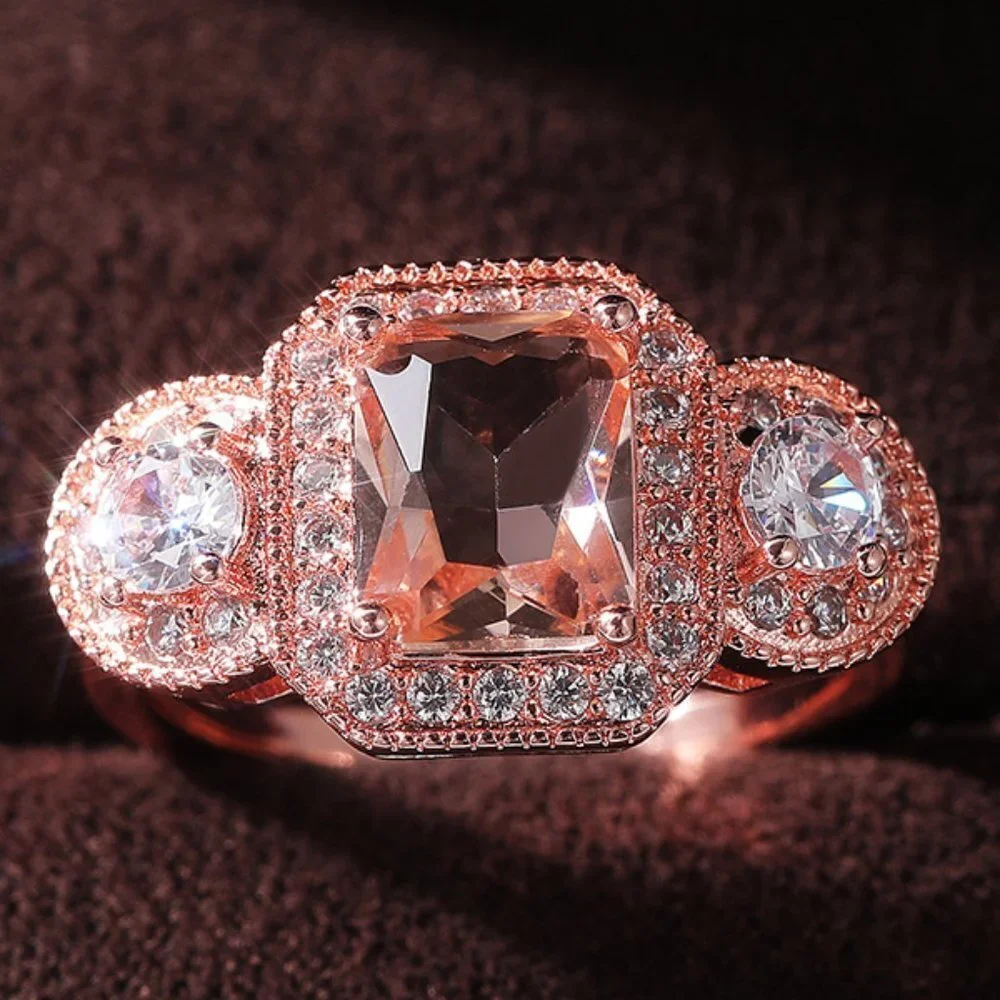 😍Novel Radiant Cut Shiny CZ Rose Gold Plated Beautiful Ring for Women, L057 - Picture 3 of 9